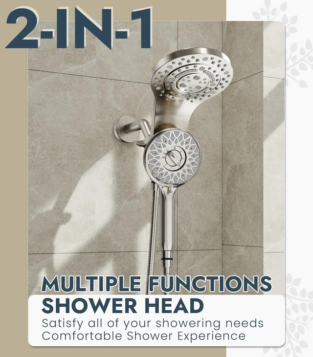 Alt view image 2 of 7 - Rain Shower Head with Handheld, 13-Function High Pressure Dual Shower Head, 2-in-1 Magnetic Rainfall Showerhead Combo with 72-Inch Hose, Brushed Nickel