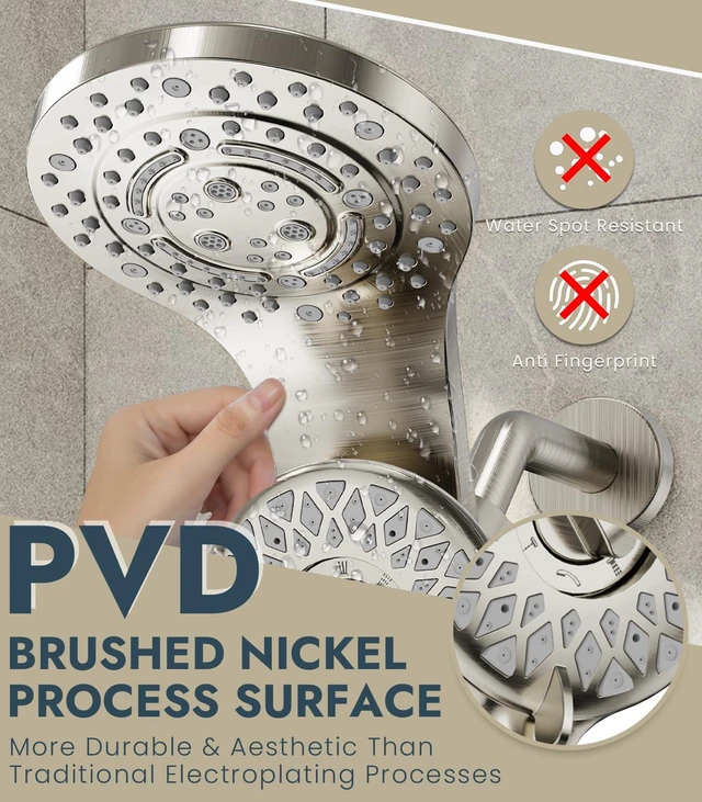 Alt view image 3 of 7 - Rain Shower Head with Handheld, 13-Function High Pressure Dual Shower Head, 2-in-1 Magnetic Rainfall Showerhead Combo with 72-Inch Hose, Brushed Nickel