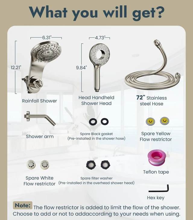 Alt view image 7 of 7 - Rain Shower Head with Handheld, 13-Function High Pressure Dual Shower Head, 2-in-1 Magnetic Rainfall Showerhead Combo with 72-Inch Hose, Brushed Nickel