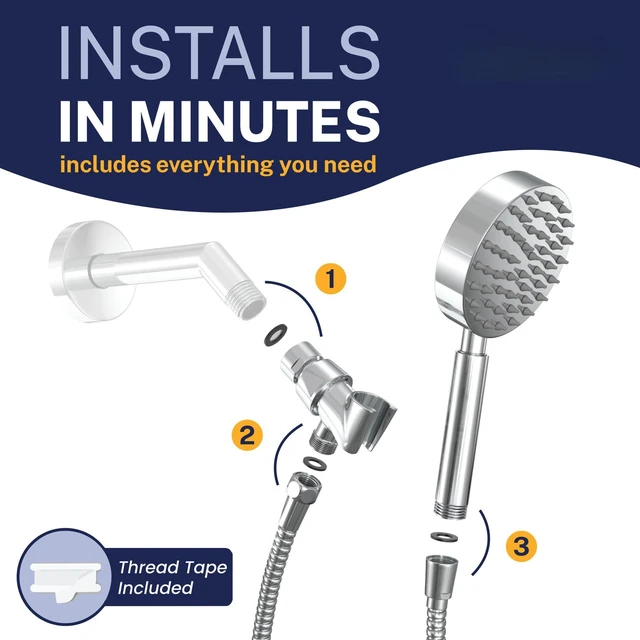 Alt view image 4 of 6 - Metal 1-Spray Shower Head with Handheld High Pressure, Long Hose | Detachable Showerhead with Hand Held Sprayer, 6ft Long Shower Hose, High Flow Bathroom Shower Head, 2.5 GPM, Chrome
