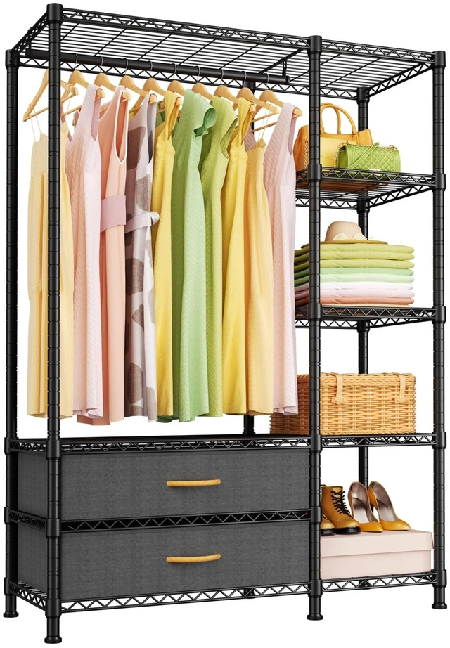 Main image of F3 Heavy Duty Clothes RackWith Fabric DrawersFreestanding Clothing Racks for Hanging ClothesAdjustable Closet Organizer SystemPortable Garment Rack 40" W x 15" D x 72" HMax Load 700LBSBlack