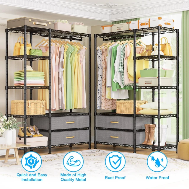 Alt view image 3 of 6 - F3 Heavy Duty Clothes RackWith Fabric DrawersFreestanding Clothing Racks for Hanging ClothesAdjustable Closet Organizer SystemPortable Garment Rack 40" W x 15" D x 72" HMax Load 700LBSBlack