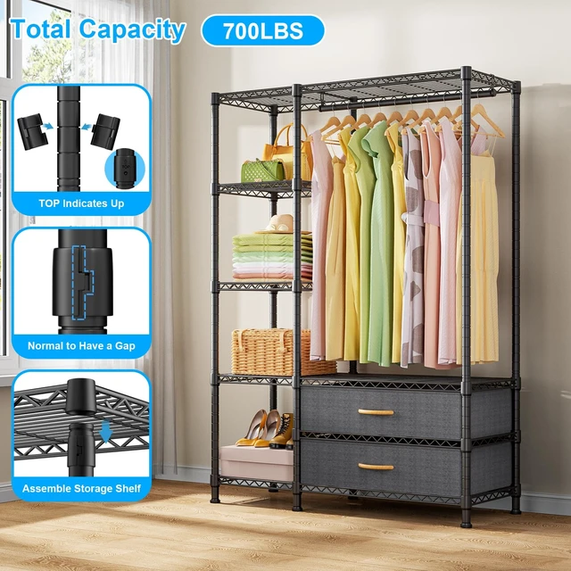 Alt view image 5 of 6 - F3 Heavy Duty Clothes RackWith Fabric DrawersFreestanding Clothing Racks for Hanging ClothesAdjustable Closet Organizer SystemPortable Garment Rack 40" W x 15" D x 72" HMax Load 700LBSBlack