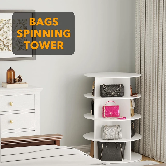 Alt view image 4 of 7 - 4 Tier Rotating Shoe Rack Tower, Spinning Shoe Display Lazy Susan, Revolving 360 Shoe Rack Storage Round Carousel, Vertical Handbag Rotate Shoes Closet Organization (4-Tier White)