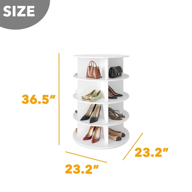 Alt view image 5 of 7 - 4 Tier Rotating Shoe Rack Tower, Spinning Shoe Display Lazy Susan, Revolving 360 Shoe Rack Storage Round Carousel, Vertical Handbag Rotate Shoes Closet Organization (4-Tier White)