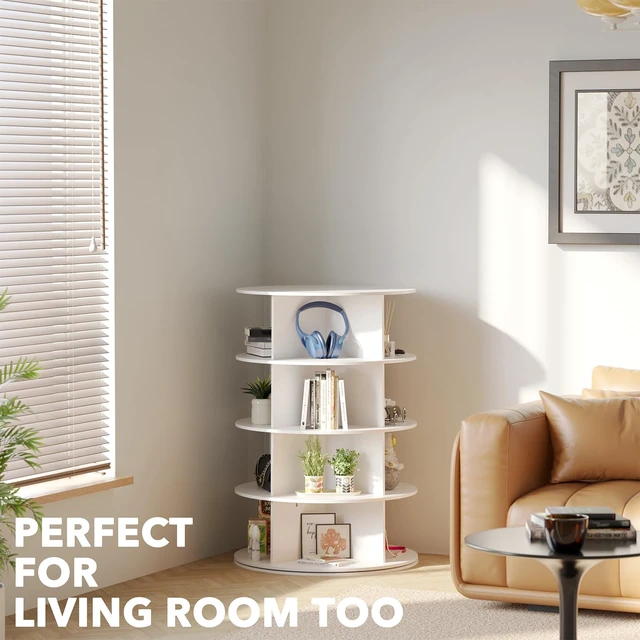 Alt view image 6 of 7 - 4 Tier Rotating Shoe Rack Tower, Spinning Shoe Display Lazy Susan, Revolving 360 Shoe Rack Storage Round Carousel, Vertical Handbag Rotate Shoes Closet Organization (4-Tier White)