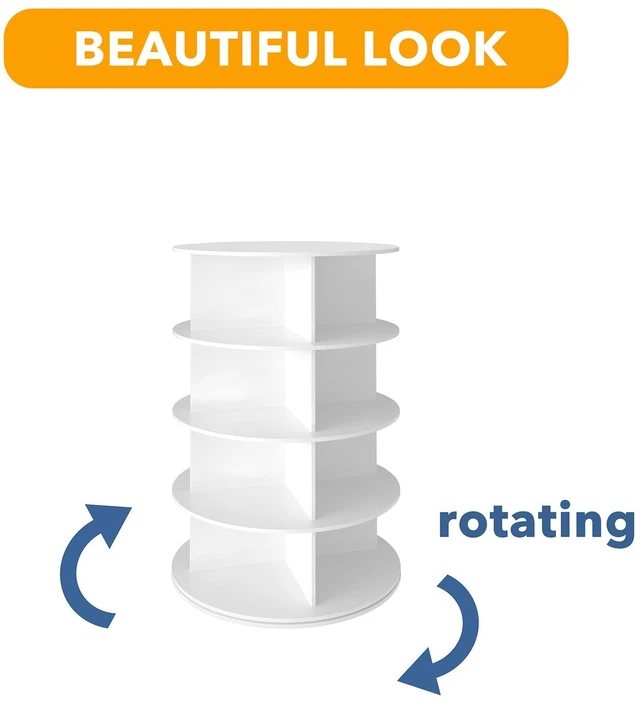 Alt view image 7 of 7 - 4 Tier Rotating Shoe Rack Tower, Spinning Shoe Display Lazy Susan, Revolving 360 Shoe Rack Storage Round Carousel, Vertical Handbag Rotate Shoes Closet Organization (4-Tier White)