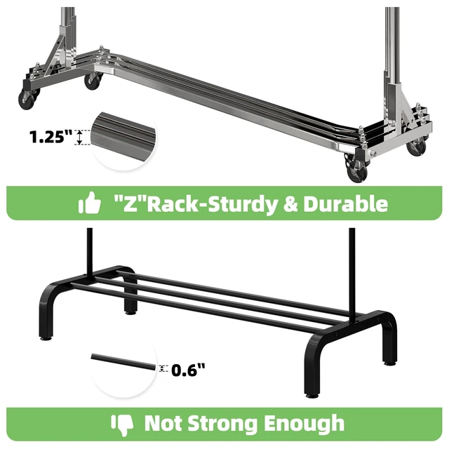 Alt view image 6 of 7 - Industrial Grade Z Base 70inches Extra Long Clothes Garment Rack, Commercial Grade Rolling Clothing Rack, Heavy Duty 450lbs Load with Wheels, Chrome