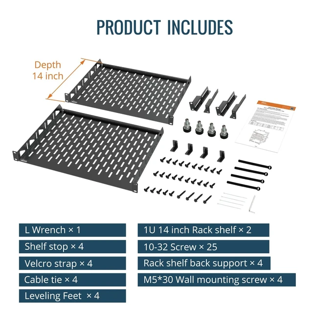 Alt view image 5 of 5 - 12U Open Frame Network Rack for IT & AV Gear, AV Rack Floor Standing or Wall Mounted,with 2 PCS 1U Rack Shelves & Mounting Hardware,Network Rack for 19" Networking,Audio and Video Device