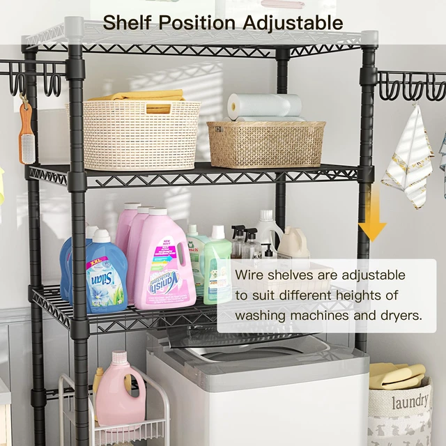 Alt view image 4 of 7 - U8 Laundry Room Storage Organizer, Over the Washer and Dryer Storage Shelves for Laundry Organization, 35" W x 17.3" D x 76.2" H, Suit Washing Machine Width Within 32.6", Hold 304 lb, Black