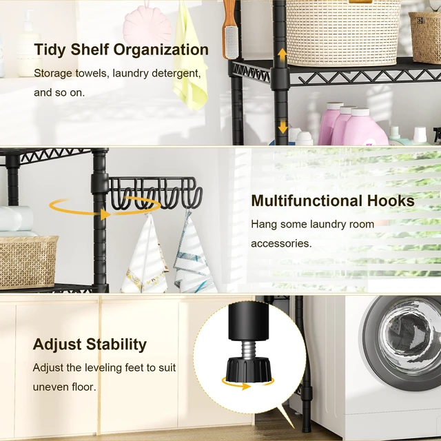 Alt view image 6 of 7 - U8 Laundry Room Storage Organizer, Over the Washer and Dryer Storage Shelves for Laundry Organization, 35" W x 17.3" D x 76.2" H, Suit Washing Machine Width Within 32.6", Hold 304 lb, Black