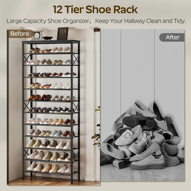 Alt view image 3 of 7 - 12 Tier Shoe Rack, Large Capacity Shoe Storage Organizer Holds 48 Pairs, Sturdy and Stable, for Entryway, Hallway, Closet, Dorm Room, Black SS12BB