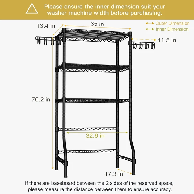 Alt view image 2 of 7 - U8 Laundry Room Storage Organizer, Over the Washer and Dryer Storage Shelves for Laundry Organization, 35" W x 17.3" D x 76.2" H, Suit Washing Machine Width Within 32.6", Hold 304 lb, Black