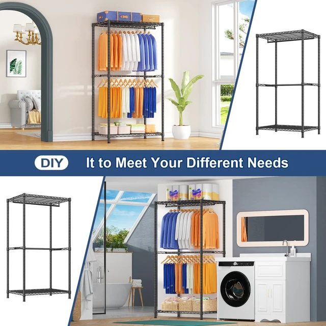 Alt view image 5 of 7 - E12 Pro Clothes RackHeavy Duty Freestanding Garment Rack with ShelvesMetal Clothing Closet Storage System for Hanging Clothes71" W x 16" D x 76.5" H, Hold 960 lbsBlack