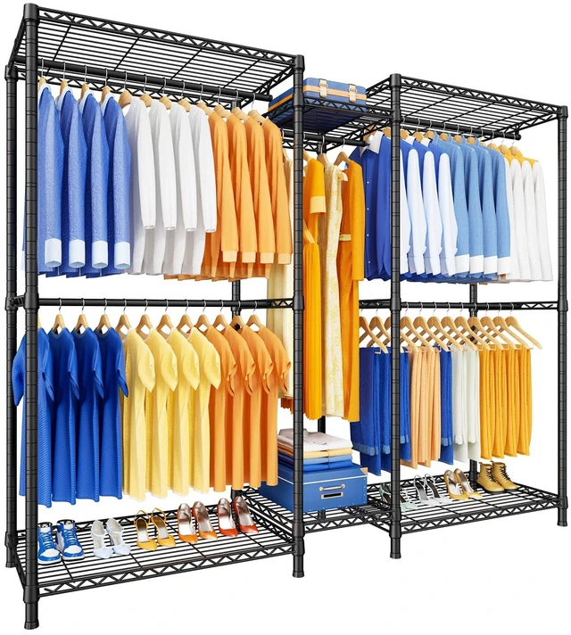 Main image of E12 Pro Clothes RackHeavy Duty Freestanding Garment Rack with ShelvesMetal Clothing Closet Storage System for Hanging Clothes71" W x 16" D x 76.5" H, Hold 960 lbsBlack