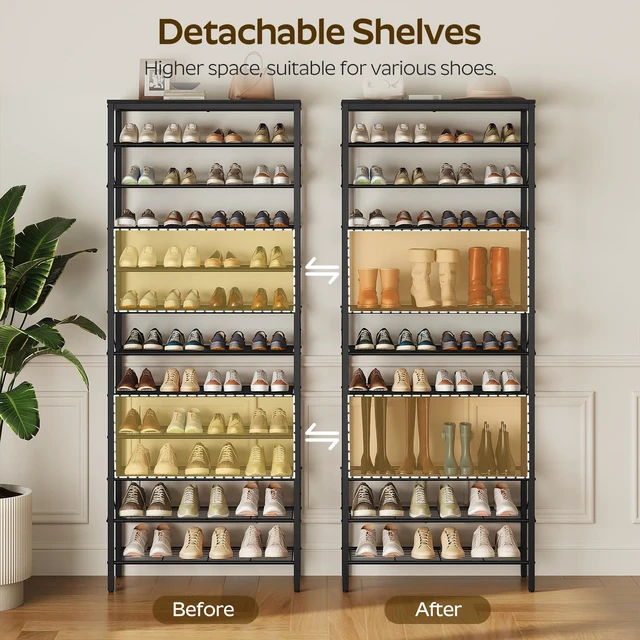 Alt view image 4 of 7 - 12 Tier Shoe Rack, Large Capacity Shoe Storage Organizer Holds 48 Pairs, Sturdy and Stable, for Entryway, Hallway, Closet, Dorm Room, Black SS12BB