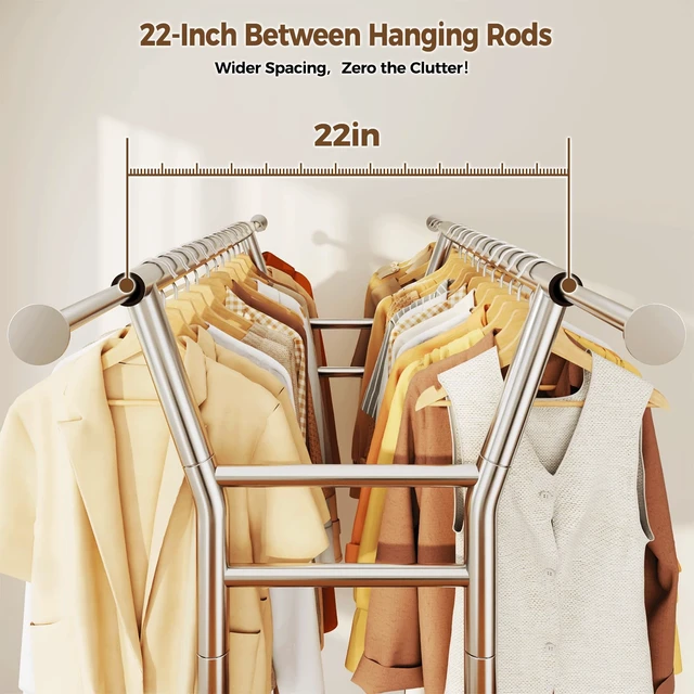 Alt view image 3 of 7 - Heavy Duty Clothes Rack, Rolling Clothing Rack for Hanging Clothes with Shelves Load 700LBS,Portable Garment Wardrobe Closet Rack with Wheels for Bedroom,Laundry Room,Retail Store,Silver