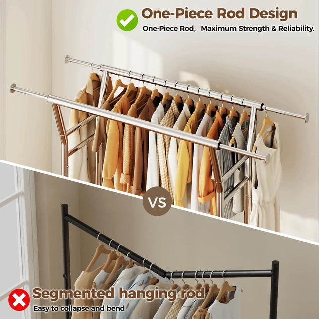 Alt view image 7 of 7 - Heavy Duty Clothes Rack, Rolling Clothing Rack for Hanging Clothes with Shelves Load 700LBS,Portable Garment Wardrobe Closet Rack with Wheels for Bedroom,Laundry Room,Retail Store,Silver