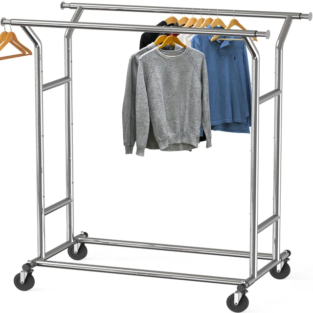 Main image of Heavy Duty Double Rail Clothing Garment Rack, Chrome | Holds Up to 200 lbs, Extendable Width from 43 to 67 Inches