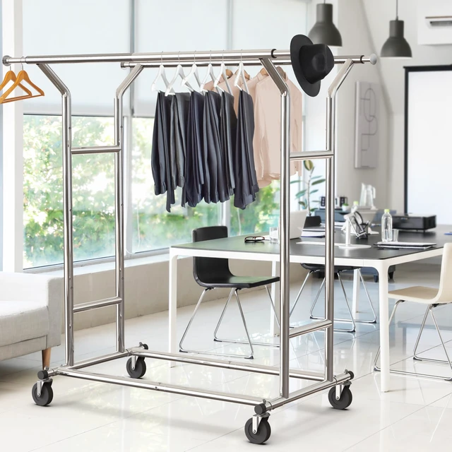 Alt view image 6 of 6 - Heavy Duty Double Rail Clothing Garment Rack, Chrome | Holds Up to 200 lbs, Extendable Width from 43 to 67 Inches