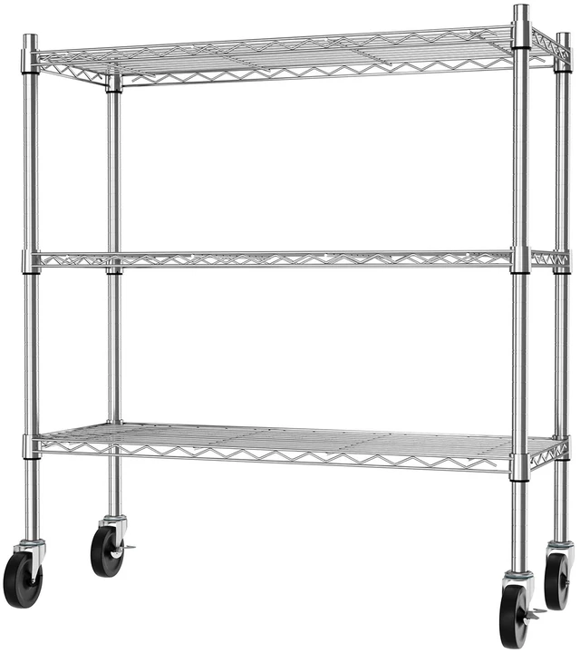 Main image of 3-Tier Storage Shelves with Casters Heavy Duty Metal Shelving Chrome | Adjustable Wire Shelving, Rolling Cart Utility Racks, 14"D x 36"W x 40"H, for Garage Kitchen Pantry Laundry