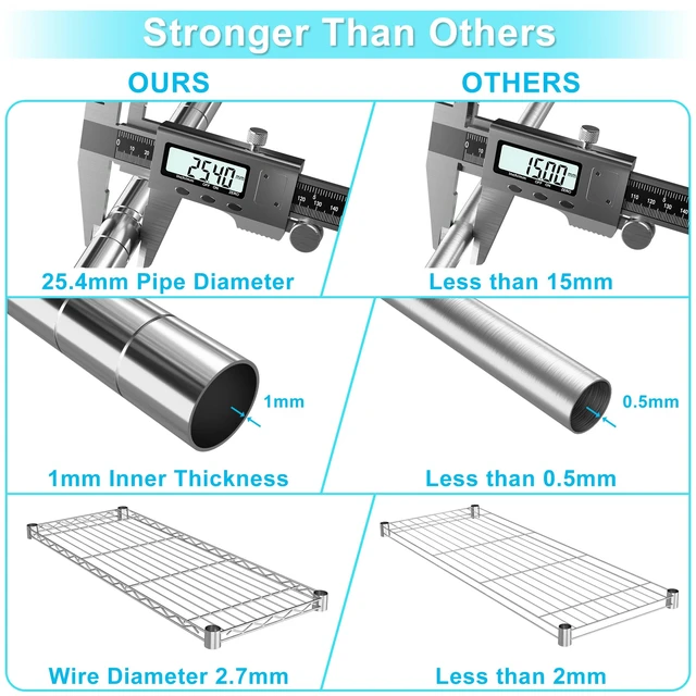Alt view image 4 of 7 - 3-Tier Storage Shelves with Casters Heavy Duty Metal Shelving Chrome | Adjustable Wire Shelving, Rolling Cart Utility Racks, 14"D x 36"W x 40"H, for Garage Kitchen Pantry Laundry