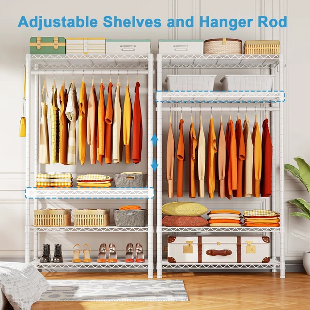 Alt view image 4 of 7 - H4 Portable Closets, 4-Tier Metal Clothes Garment Rack for Bedroom and Cloakroom, Clothing Closet Storage and Organizer Wardrobe, 35.4" W x 14" D x 76.4" H, White