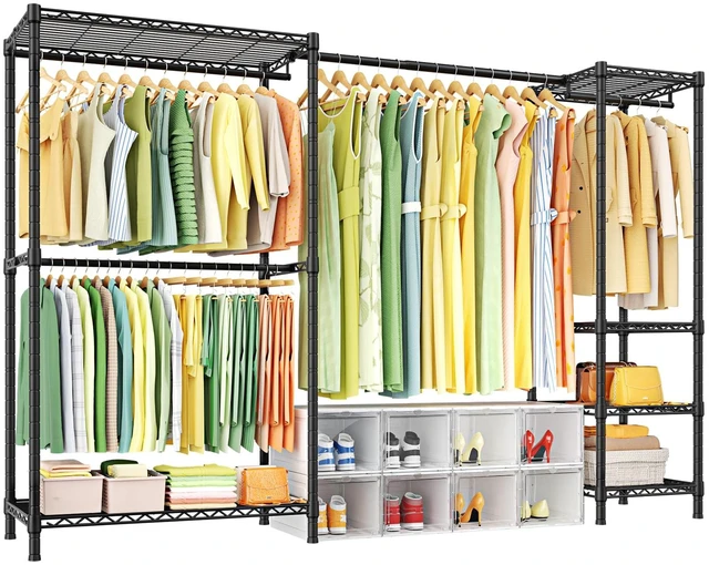 Main image of E10 Clothes RackWith Stretchable Hanger RodFreestanding Clothing Racks for Hanging ClothesAdjustable Closet Organizer SystemPortable Garment Rack 73-97"W x 15" D x 72" HMax Load 800LBSBlack