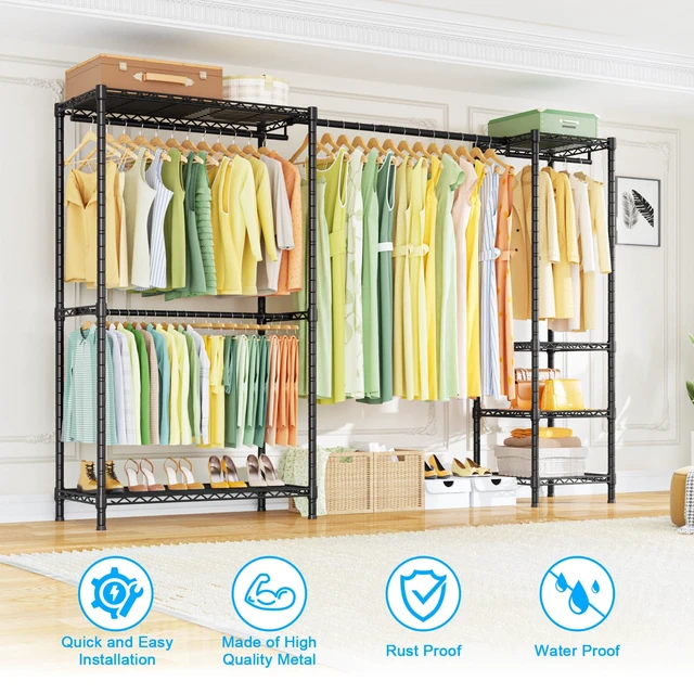 Alt view image 3 of 6 - E10 Clothes RackWith Stretchable Hanger RodFreestanding Clothing Racks for Hanging ClothesAdjustable Closet Organizer SystemPortable Garment Rack 73-97"W x 15" D x 72" HMax Load 800LBSBlack