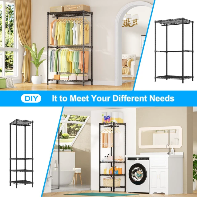 Alt view image 6 of 6 - E10 Clothes RackWith Stretchable Hanger RodFreestanding Clothing Racks for Hanging ClothesAdjustable Closet Organizer SystemPortable Garment Rack 73-97"W x 15" D x 72" HMax Load 800LBSBlack