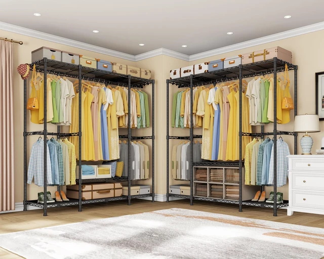 Alt view image 5 of 7 - E3 Heavy Duty Garment Rack 4-Tier Freestanding Closet Organizer System | Metal Clothing Organization and Storage System for Clothes, Portable Wardrobe with 5 Shelves for Load 850lbs, Black