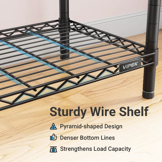 Alt view image 5 of 7 - V1 Medium Portable Garment Racks for Bedroom/Apartments/Dorms, Black | Heavy Duty Clothes Rack with 4 Tiers Adjustable Shelves & Hanging Rod, for Laundry Room/ Entry Closet, 440lbs Capacity