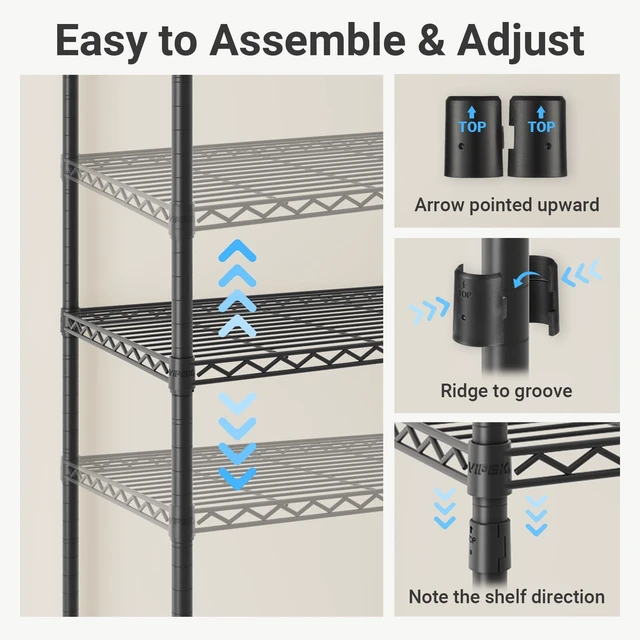 Alt view image 7 of 7 - V1 Medium Portable Garment Racks for Bedroom/Apartments/Dorms, Black | Heavy Duty Clothes Rack with 4 Tiers Adjustable Shelves & Hanging Rod, for Laundry Room/ Entry Closet, 440lbs Capacity