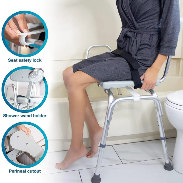 Alt view image 2 of 7 - Tub Transfer Bench and Shower Chair with Non Slip Aluminum Body, FSA Eligible, Adjustable Seat Height and Cut Out Access, Holds Weight up to 400 Lbs, Bath and Shower Safety, Transfer Bench