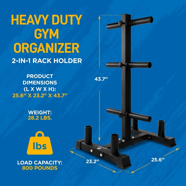 Alt view image 2 of 7 - 6-Pegs Olympic Weight Plate Rack & 4 Barbells - 800 Pounds Capacity, Heavy Duty Gym Organizer, Scratch Resistant Frame, Powder-Coat Finish, Easy to Assemble, Compact & Space-Saving