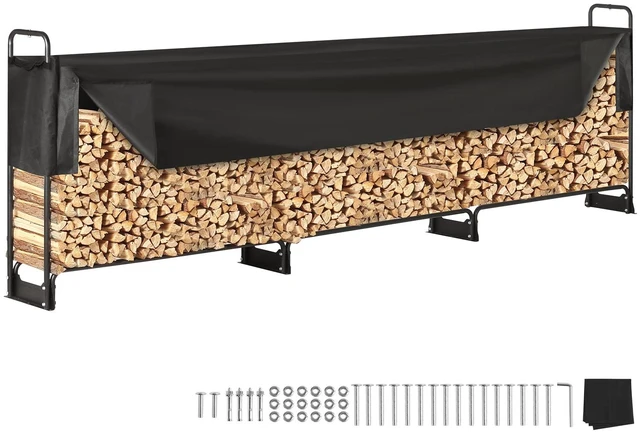 Main image of 12.7FT Outdoor Firewood Rack with Cover, Firewood Holder for 3/4 Cord | Heavy Duty Wood Storage with Half-Covered for Porches Gardens Patios Yards Log Steel Frame UV Protection