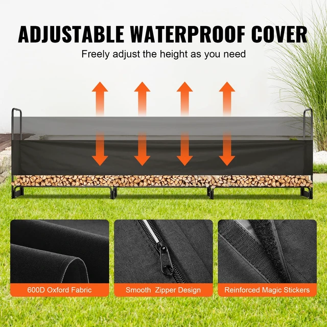 Alt view image 3 of 7 - 12.7FT Outdoor Firewood Rack with Cover, Firewood Holder for 3/4 Cord | Heavy Duty Wood Storage with Half-Covered for Porches Gardens Patios Yards Log Steel Frame UV Protection