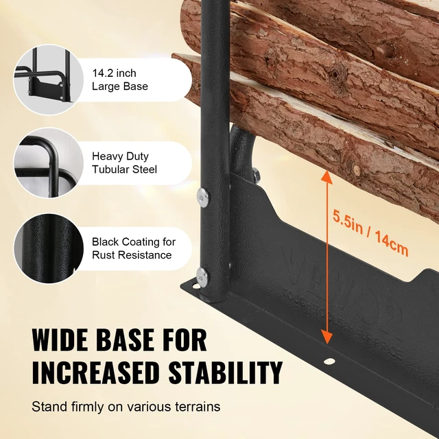 Alt view image 4 of 7 - 12.7FT Outdoor Firewood Rack with Cover, Firewood Holder for 3/4 Cord | Heavy Duty Wood Storage with Half-Covered for Porches Gardens Patios Yards Log Steel Frame UV Protection
