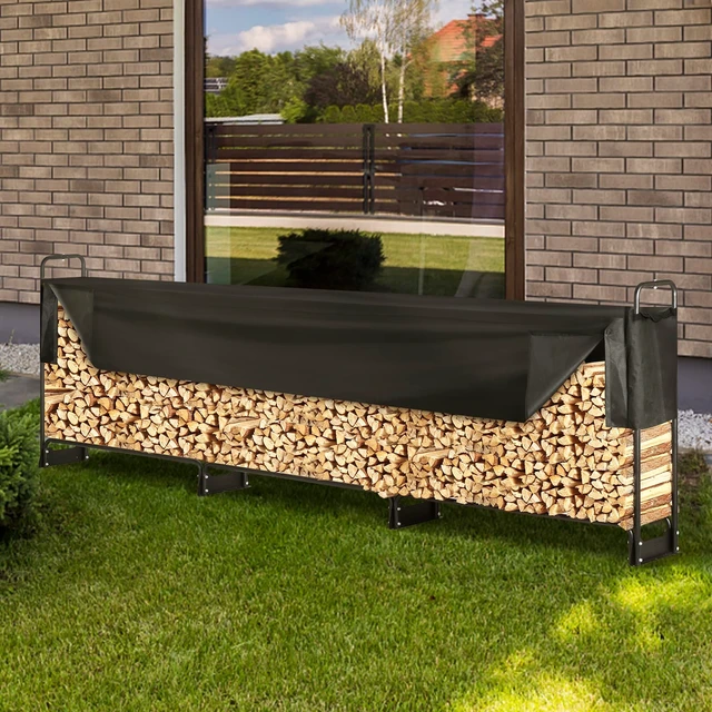 Alt view image 7 of 7 - 12.7FT Outdoor Firewood Rack with Cover, Firewood Holder for 3/4 Cord | Heavy Duty Wood Storage with Half-Covered for Porches Gardens Patios Yards Log Steel Frame UV Protection