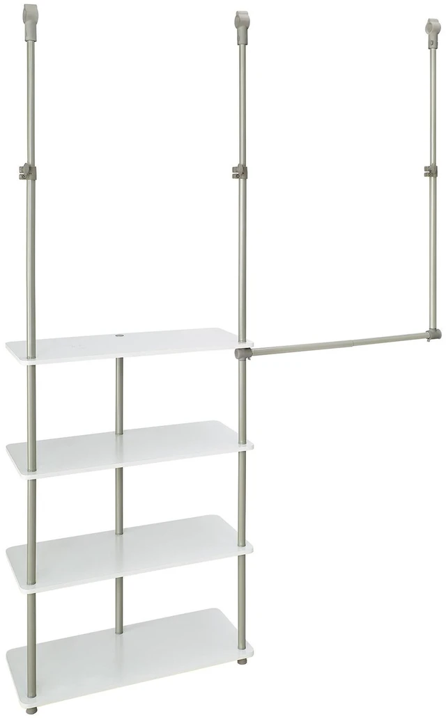 Main image of Closet Accessory, Add Adjustable Storage Space, 4 Shelves, Double Hang Rod, Tool Free, Add On Unit, White