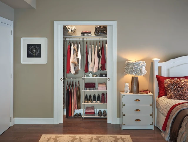 Alt view image 6 of 6 - Closet Accessory, Add Adjustable Storage Space, 4 Shelves, Double Hang Rod, Tool Free, Add On Unit, White
