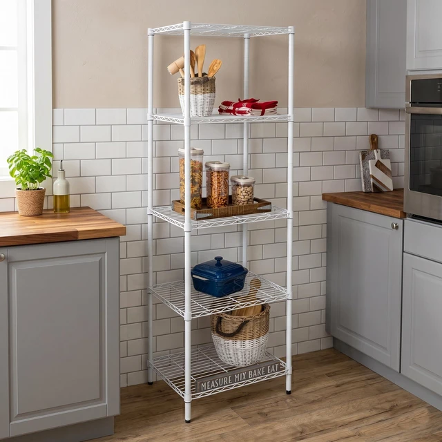 Alt view image 2 of 7 - 5-Tier Heavy Duty Adjustable Shelving Unit, 250-lb Per Shelf NSF Certified Metal Storage Rack, White Wire Shelf for Laundry Kitchen Pantry, 24 x 18 x 72 in