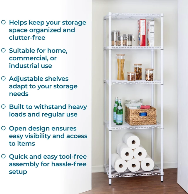 Alt view image 7 of 7 - 5-Tier Heavy Duty Adjustable Shelving Unit, 250-lb Per Shelf NSF Certified Metal Storage Rack, White Wire Shelf for Laundry Kitchen Pantry, 24 x 18 x 72 in