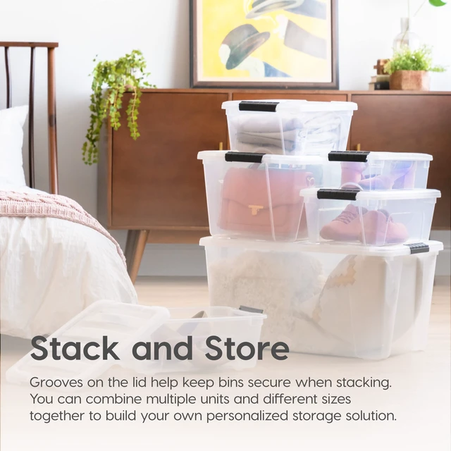 Alt view image 7 of 7 - 6-Pack 54 Quart Storage Bins with Lids, Clear | Transparent design makes contents easy to find. Perfect for moving, blankets, clothing, and garage storage. Nestable design