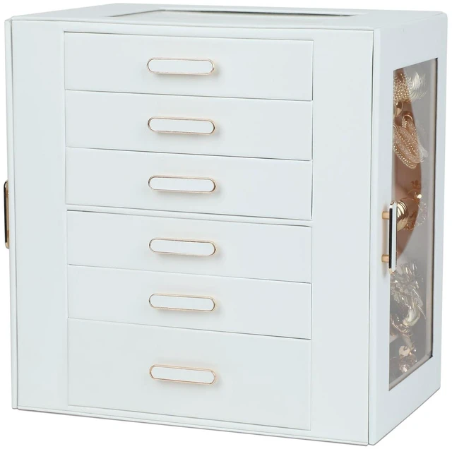Main image of Clear Lid Jewelry Box,Big 6 Layers Jewelry Organizer (White, 6 Layer) | Large Jewelry Boxes for Women with Necklace, Bracelet, Rings and Earrings Storage Grid Best Gifts