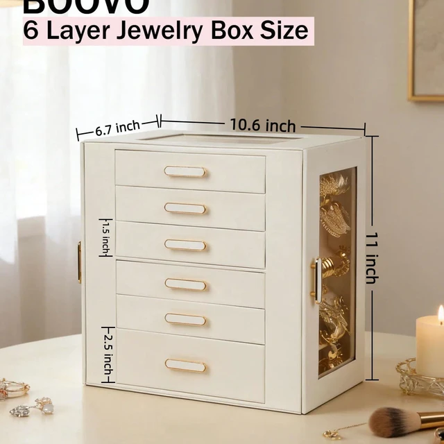 Alt view image 2 of 7 - Clear Lid Jewelry Box,Big 6 Layers Jewelry Organizer (White, 6 Layer) | Large Jewelry Boxes for Women with Necklace, Bracelet, Rings and Earrings Storage Grid Best Gifts