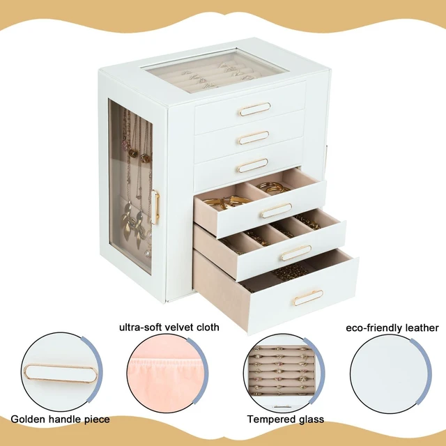 Alt view image 3 of 7 - Clear Lid Jewelry Box,Big 6 Layers Jewelry Organizer (White, 6 Layer) | Large Jewelry Boxes for Women with Necklace, Bracelet, Rings and Earrings Storage Grid Best Gifts