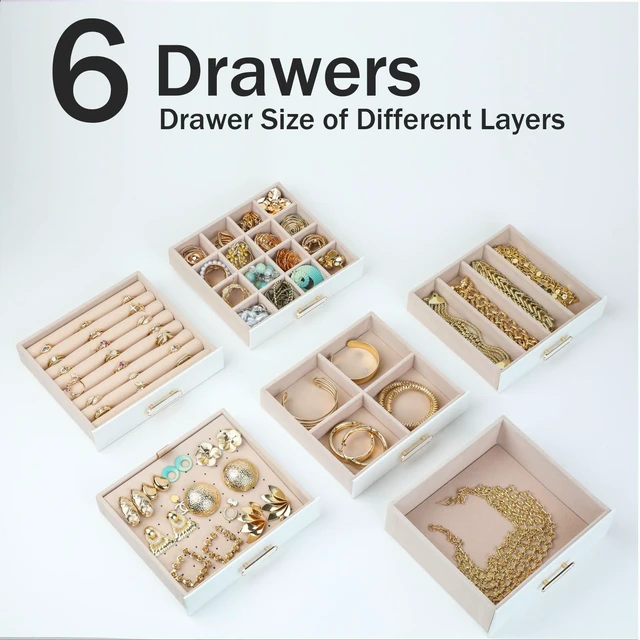 Alt view image 4 of 7 - Clear Lid Jewelry Box,Big 6 Layers Jewelry Organizer (White, 6 Layer) | Large Jewelry Boxes for Women with Necklace, Bracelet, Rings and Earrings Storage Grid Best Gifts