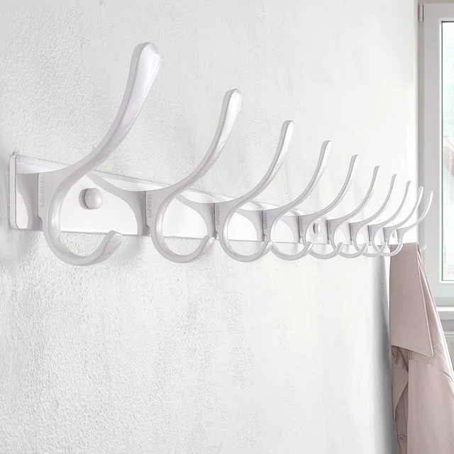 Alt view image 2 of 6 - Coat Rack Wall Mounted - 10 Hooks, Pack of 2, Heavy Duty, Stainless Steel, Metal Wall Hangers, Sturdy Coat Hooks for Hanging Coats, Jacket, Clothes, Hat, White