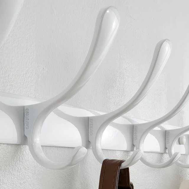 Alt view image 4 of 6 - Coat Rack Wall Mounted - 10 Hooks, Pack of 2, Heavy Duty, Stainless Steel, Metal Wall Hangers, Sturdy Coat Hooks for Hanging Coats, Jacket, Clothes, Hat, White